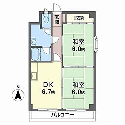 グラン・モントレゥー 2DKの間取図画像