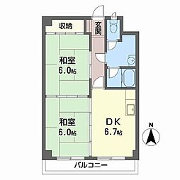 グラン・モントレゥー 2DKの間取図画像
