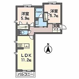 アンビシア 2LDKの間取図画像