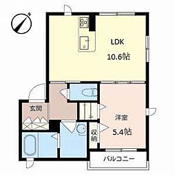 ヌーヴェル弥生2 1LDKの間取図画像