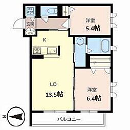 コスモス野上 2LDKの間取図画像