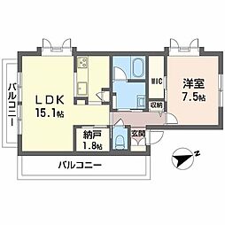 くるみハイツ 1SLDKの間取図画像