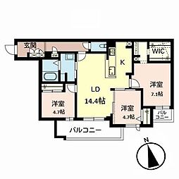 ル・ブラン香櫨園 3LDKの間取図画像