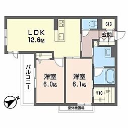 シャーメゾンセオ帝塚山 2LDKの間取図画像