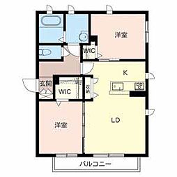 グラス北新町 2LDKの間取図画像
