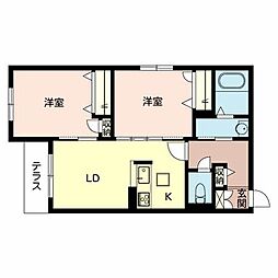 Ａｍｉ　Ｃｏｕｒｔ　和 0103 1階2LDKの間取り