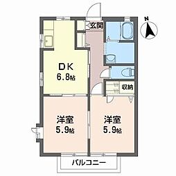 ベルデ.アルカディアB 2DKの間取図画像