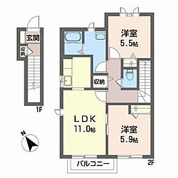 アネシス南光台東 2LDKの間取図画像
