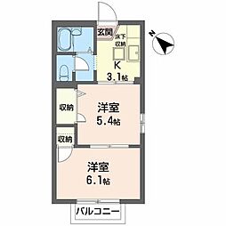 サンヒルズ旭ヶ丘 2階2Kの間取り