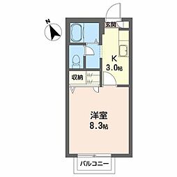 グリーンポポ1 1Kの間取図画像