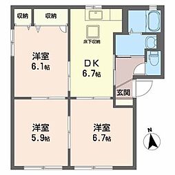 クレアールAA棟 3DKの間取図画像