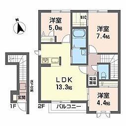 そらりすの庄B 3LDKの間取図画像