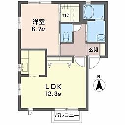 ヴィラクレストＦ 2階1LDKの間取り