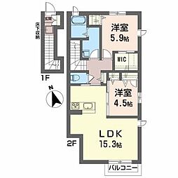 シャーメゾンルシエル 2階2LDKの間取り
