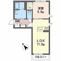 アステールＢ 2階1LDKの間取り