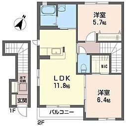 グレースコート 2階2LDKの間取り