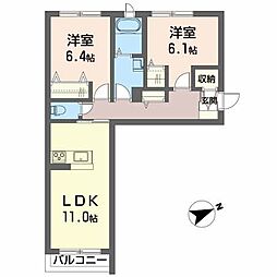 シャーメゾン　グランチェスタ 2階2LDKの間取り