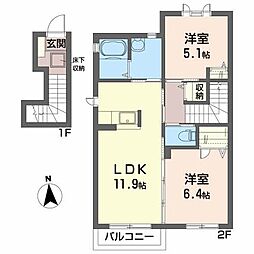 エクセルコートK 2LDKの間取図画像