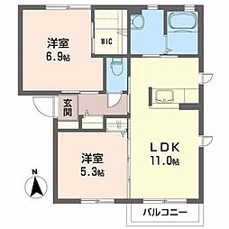 シャーメゾン堀口A 2LDKの間取図画像
