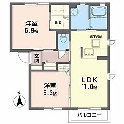 シャーメゾン堀口Ａ 1階2LDKの間取り