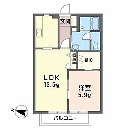 ドエル・タカショーＡ 2階1LDKの間取り