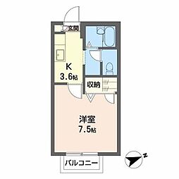クレール香詩夢 2階1Kの間取り