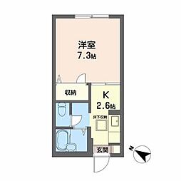 シェソワ壱番館 1階1Kの間取り