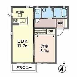 ブランシェ・上杉 2階1LDKの間取り