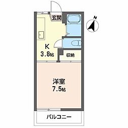コーポしかま 2階1Kの間取り