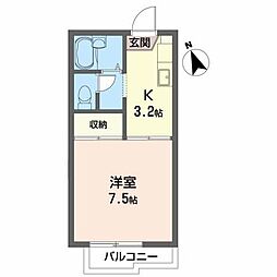 アップルコート1 2階1Kの間取り