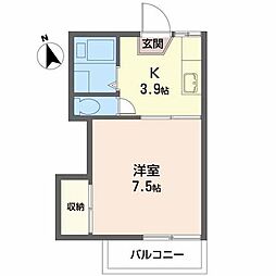 シティ中島丁Ｂ 2階1Kの間取り