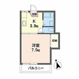 シティ中島丁Ｂ 2階1Kの間取り