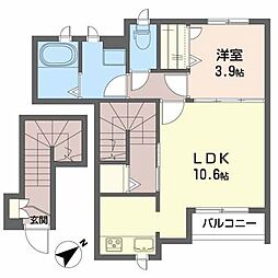 シャーメゾン国見2丁目 2階1LDKの間取り