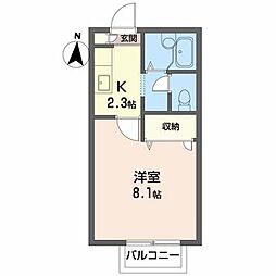 フローラル・ヴィラ 2階1Kの間取り