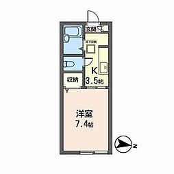 エクシード柏木 1階1Kの間取り