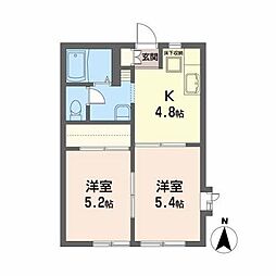 ウェストヴィラー栗生 2Kの間取図画像