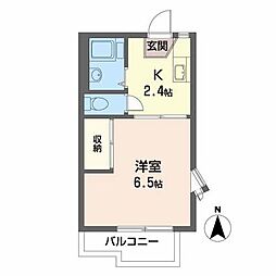 ピープル21 2階1Kの間取り