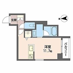 ヴィレッタ鉄砲町 3階ワンルームの間取り
