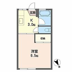 コーポベル 1階1Kの間取り