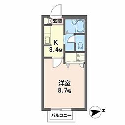 広瀬川ハイムA 1Kの間取図画像
