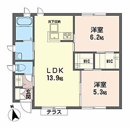 シャーメゾングリナージュA 2LDKの間取図画像