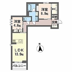 ベレオグリスィーヌ 1階2LDKの間取り