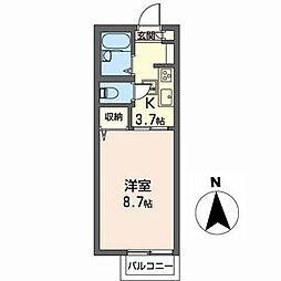ブッシュ・クローバー 1階1Kの間取り