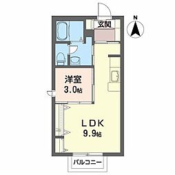 シャーメゾン上野 2階1LDKの間取り