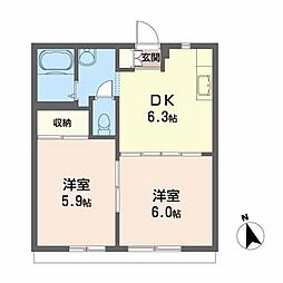 フローラハウス 2DKの間取図画像