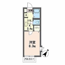 タートルヒルズB 1Kの間取図画像