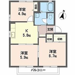 グリーンパークII 2階3Kの間取り