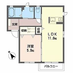 シャーメゾンＳＳ 2階1LDKの間取り