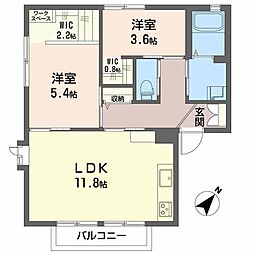 ヴィラージュ冠1 2LDKの間取図画像