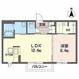 ソレアードI 1階1LDKの間取り